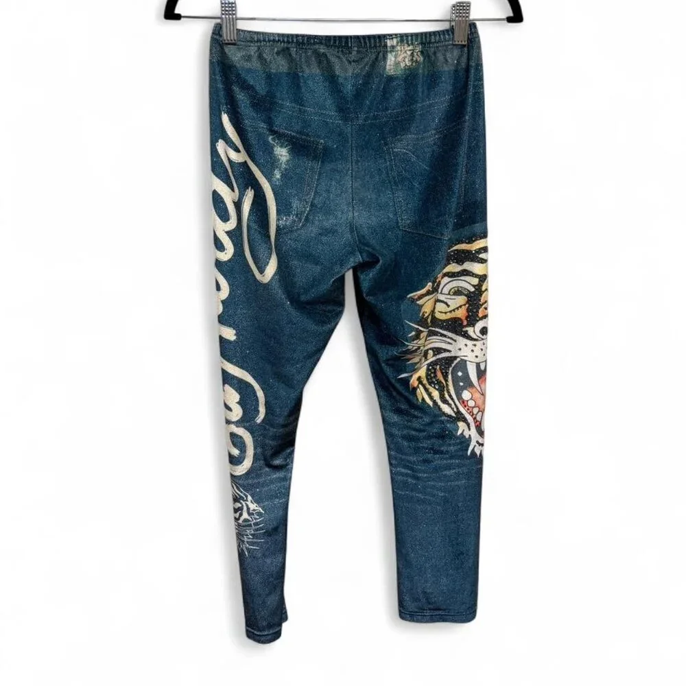Ed Hardy Embellished Gem Leggings XS Y2K Grunge Punk - Picture 2 of 8